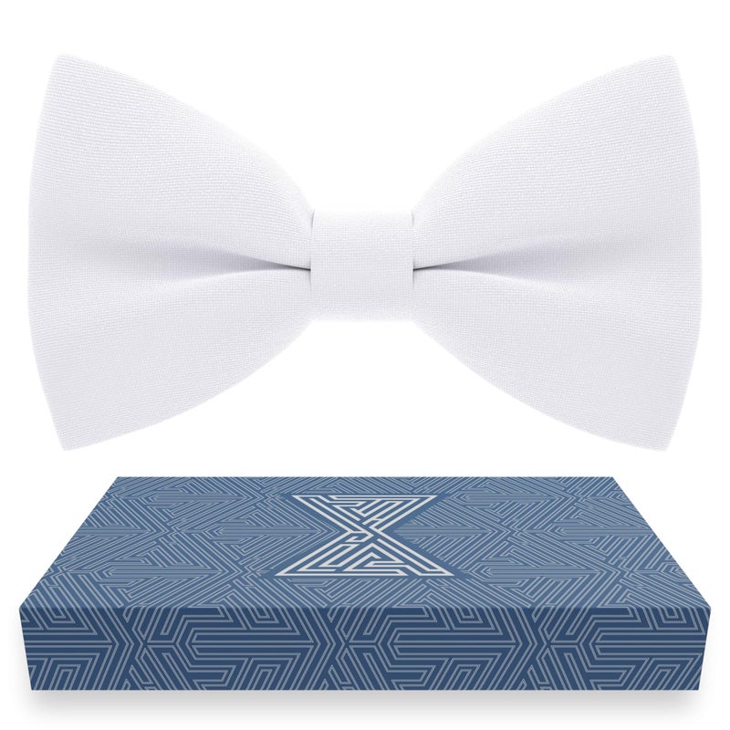 Bow Tie House Classic Pre-Tied Bow Tie Formal Solid Tuxedo (Large, White) - Image 1